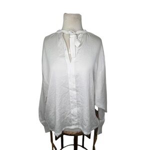 maje Blouse Womens Size L White BowTie Long Sleeve Ruffled Collar Keyhole Chic